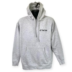 TikTok Pullover Hoodie Adult L Heather Gray "Main Character Energy"